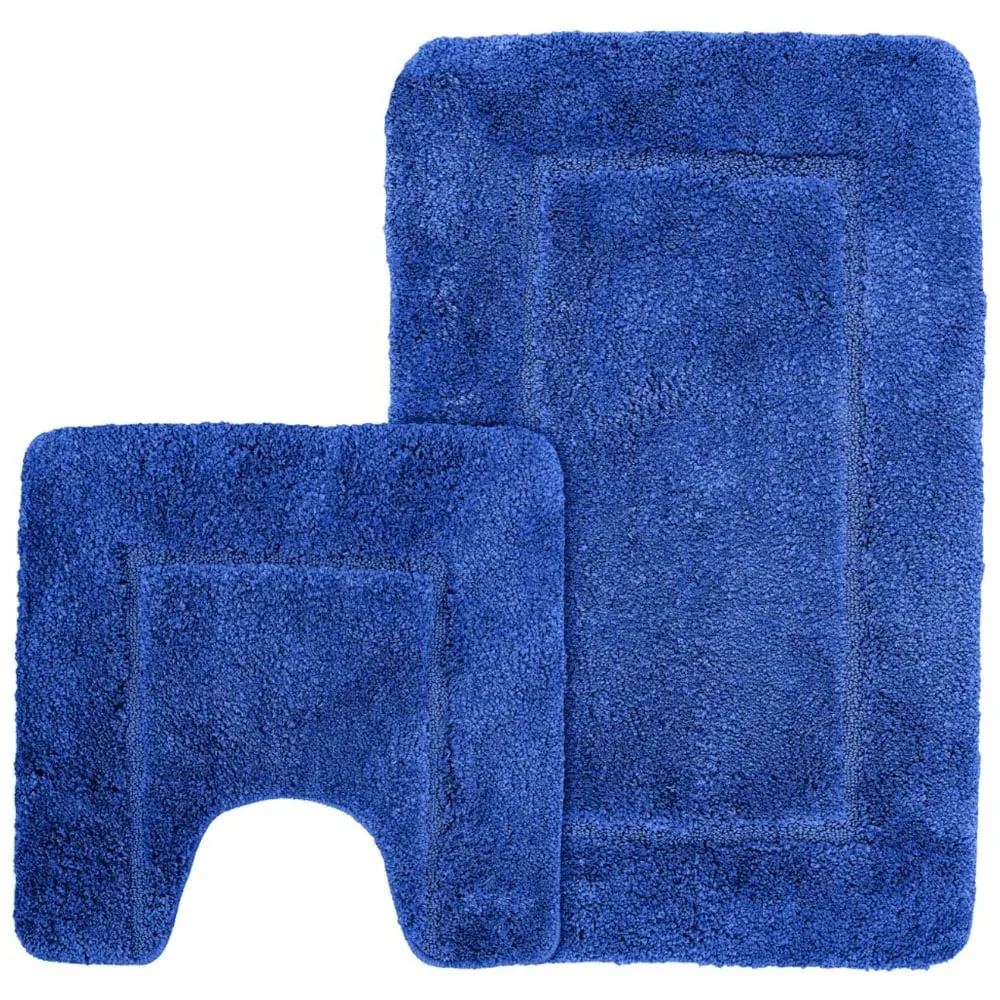 Royal Micro Fibre Bath Mat Set - Blue, Polyester
