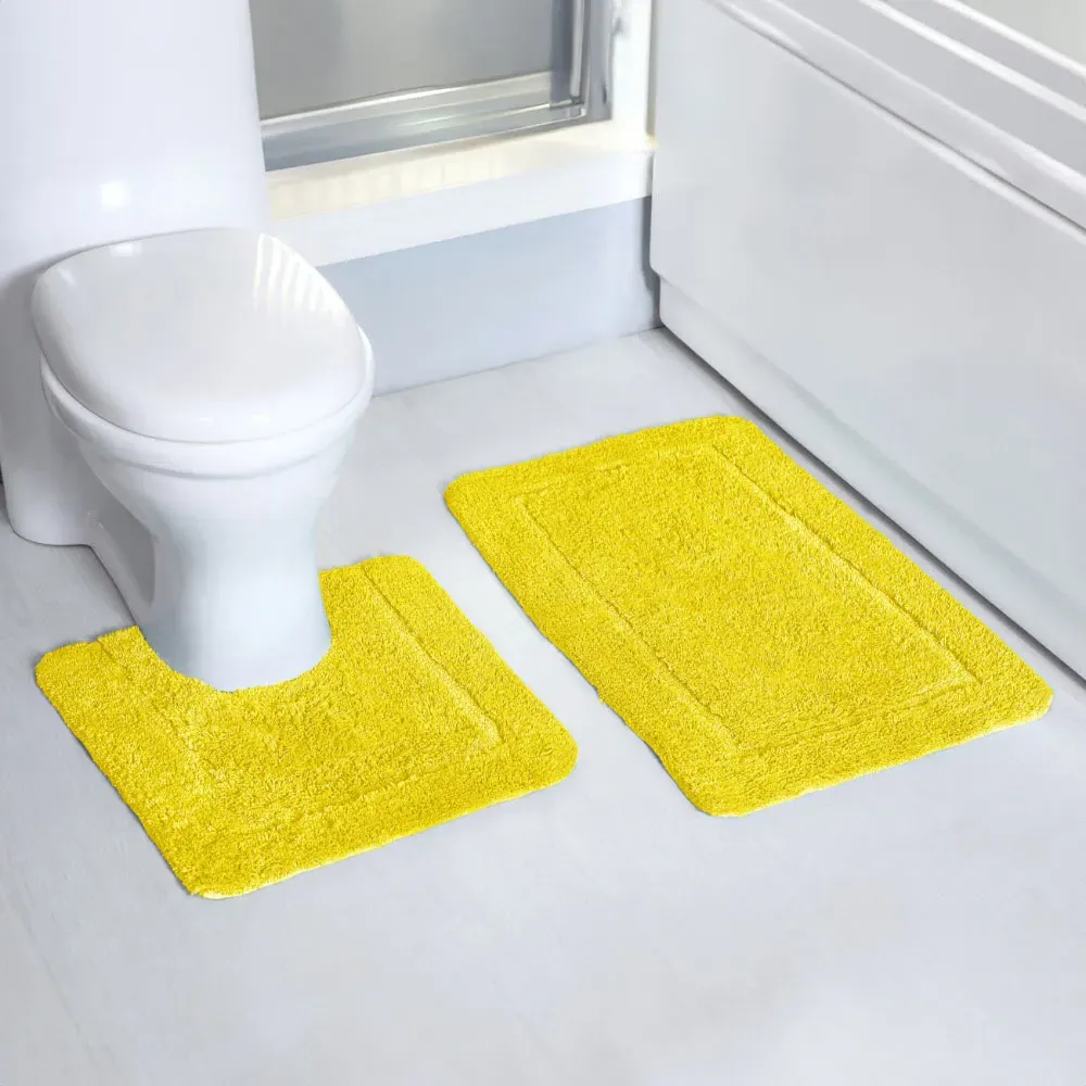 Yellow Micro Fibre Bath Mat Set - Yellow, Polyester
