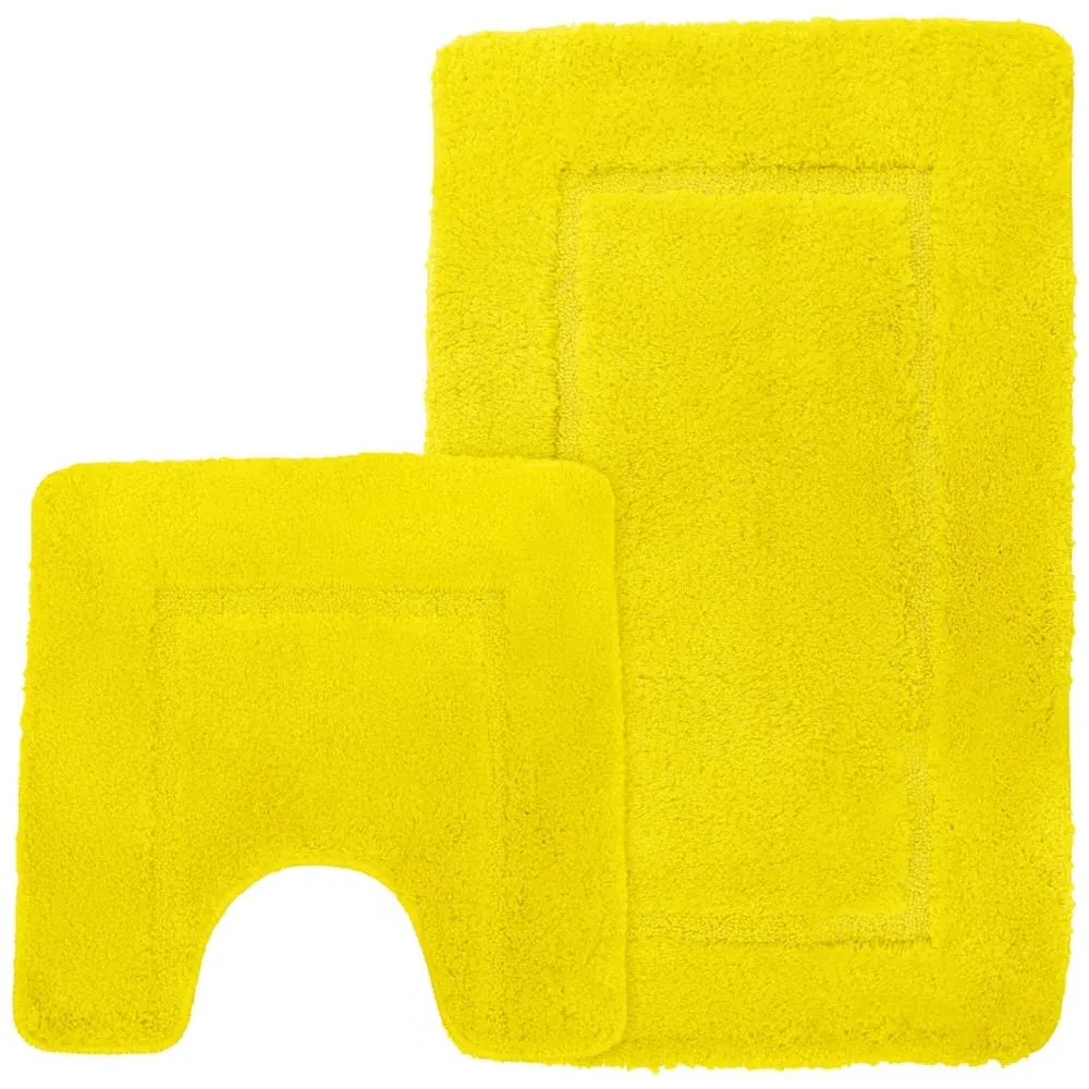 Yellow Micro Fibre Bath Mat Set - Yellow, Polyester image