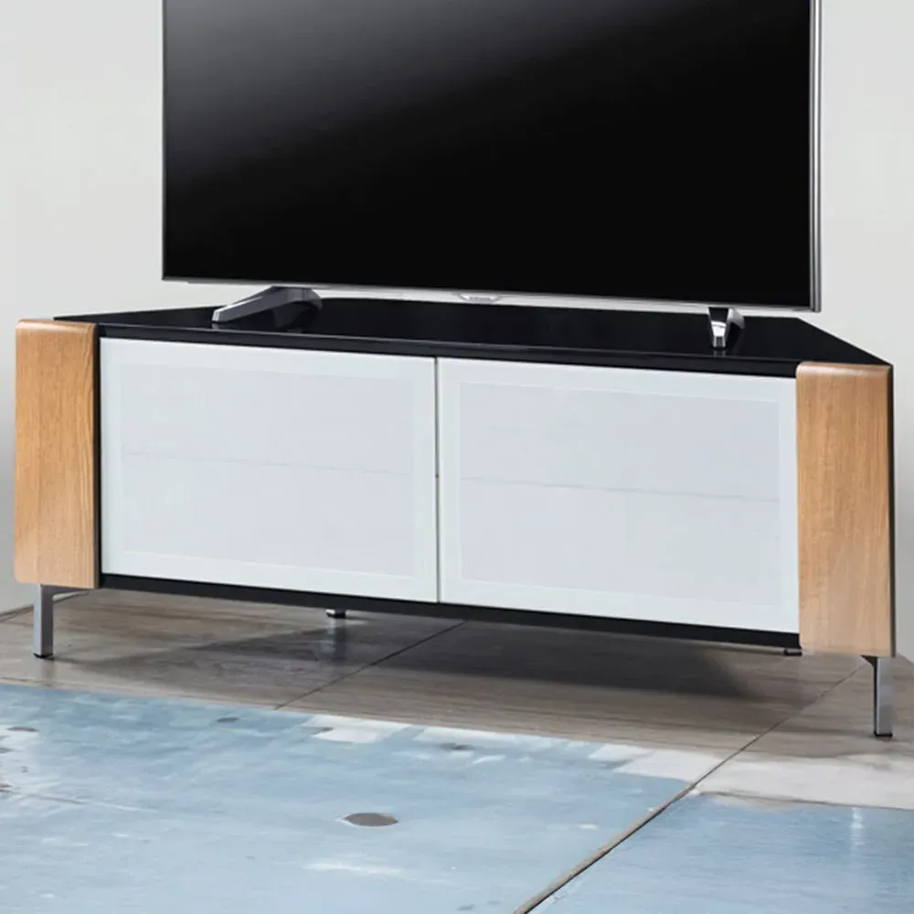 Corvus 2 Door Corner TV Cabinet with Storage - Black Oak, White image