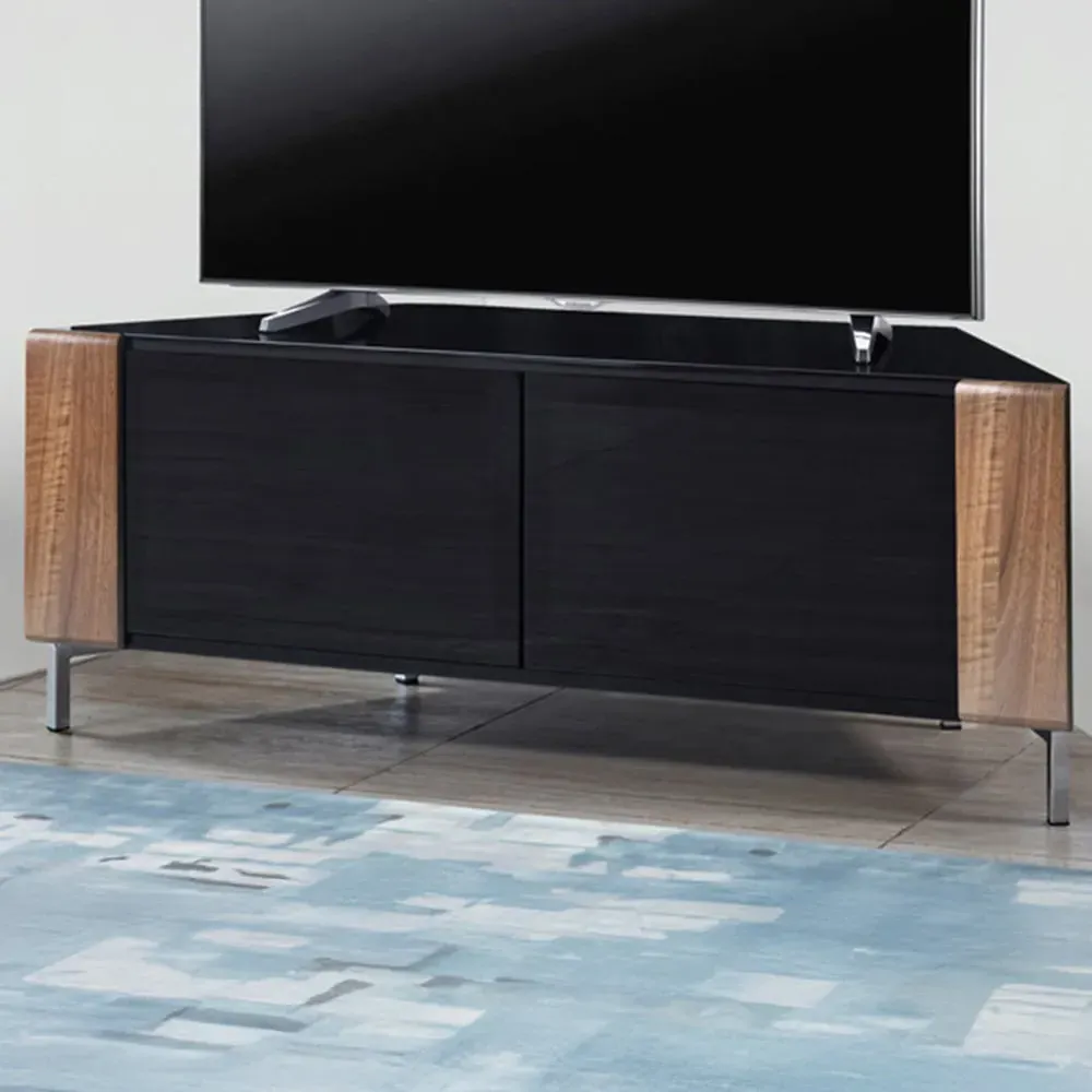 Corvus 2 Door Corner TV Cabinet with Storage - Black, Walnut image