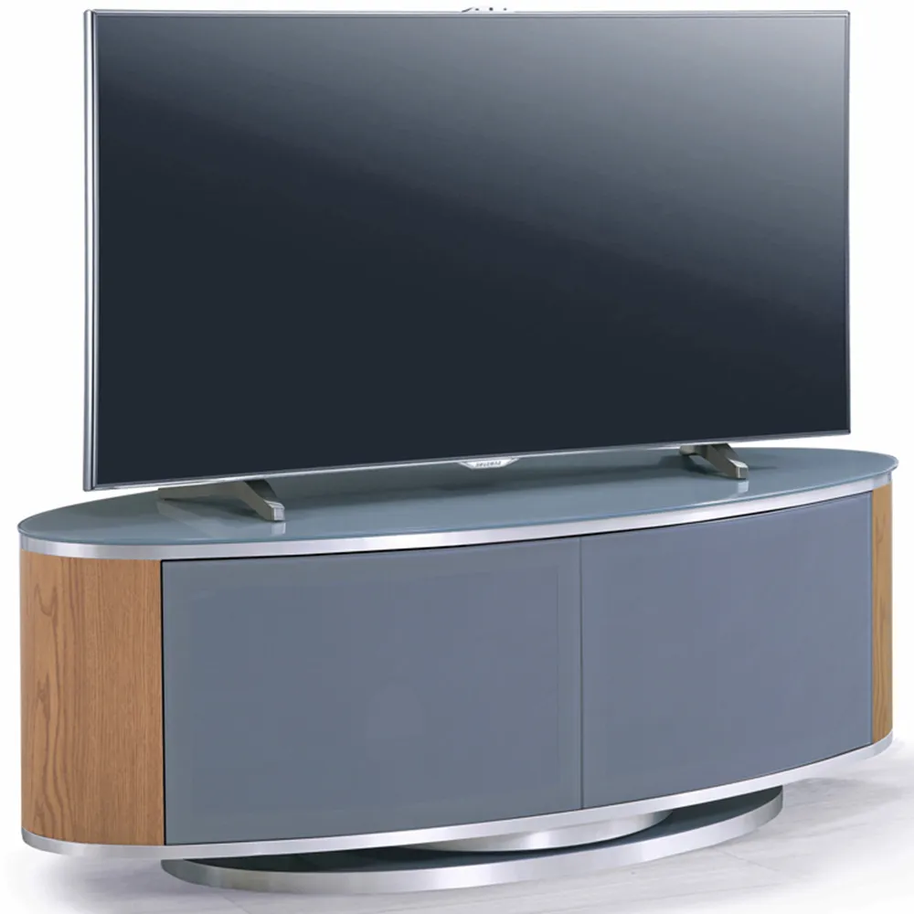 Luna 2 Door TV Cabinet with 360° Rotation - Grey, Oak