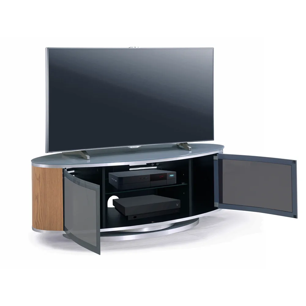 Luna 2 Door TV Cabinet with 360° Rotation - Grey, Oak