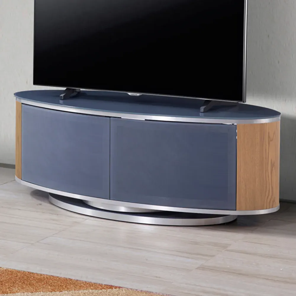 Luna 2 Door TV Cabinet with 360° Rotation - Grey, Oak