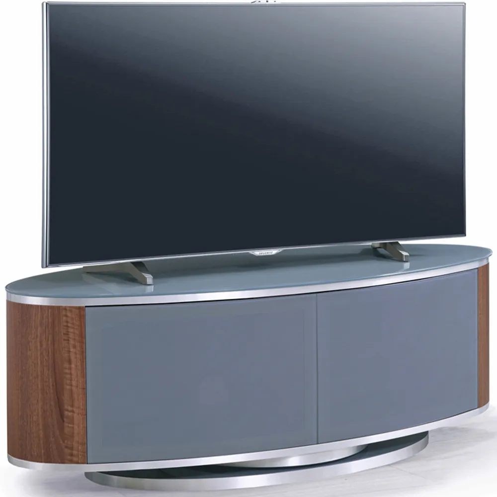 Luna 2 Door TV Cabinet with 360° Rotation - Grey, Walnut