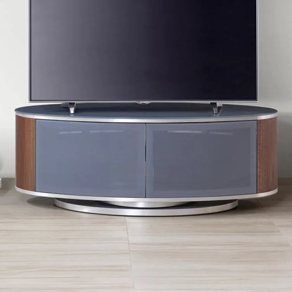 Luna 2 Door TV Cabinet with 360° Rotation - Grey, Walnut image