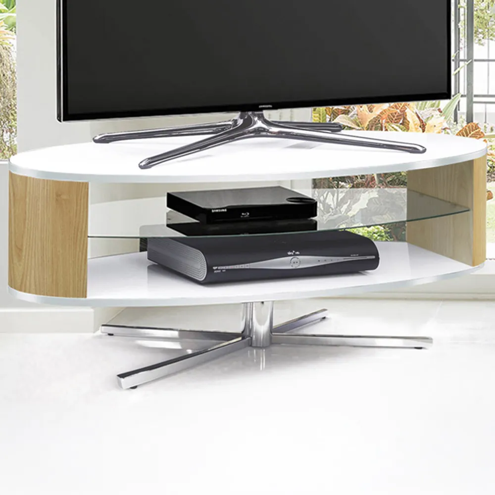 Orbit 2 Shelf TV Cabinet - White, Oak