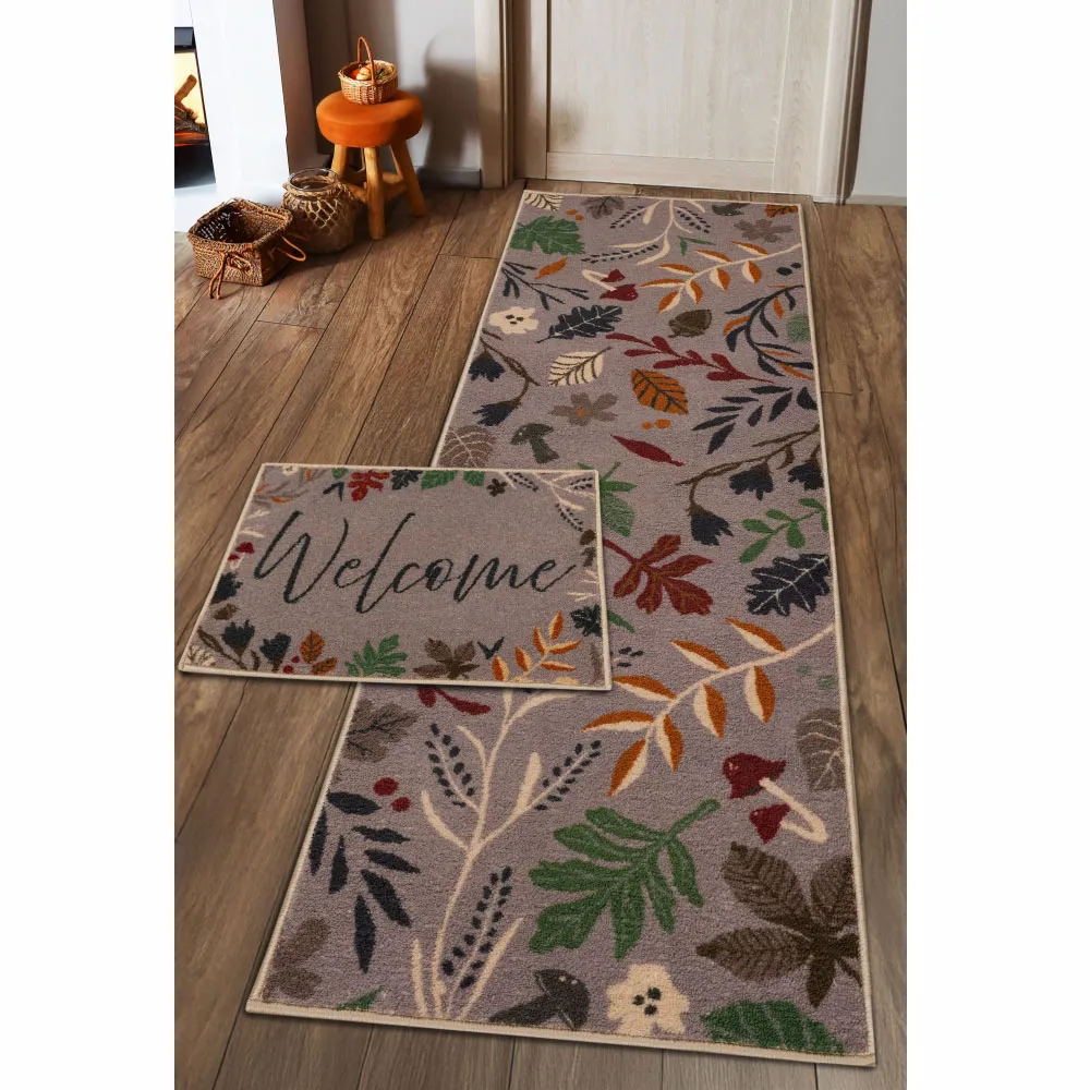 Autumn Leaf Design Runner and Mat Set - Cream