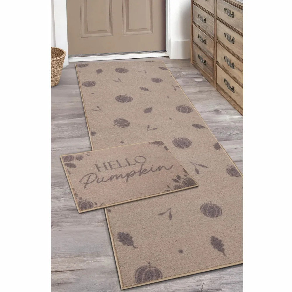 Autumn Pumpkin Design Runner and Mat Set - Cream