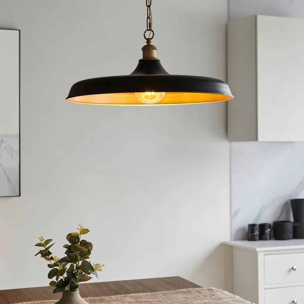Afragola Dome Pendant Ceiling Light - Black, Satin Gold