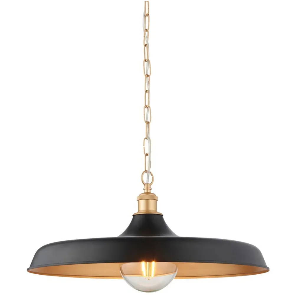 Afragola Dome Pendant Ceiling Light - Black, Satin Gold