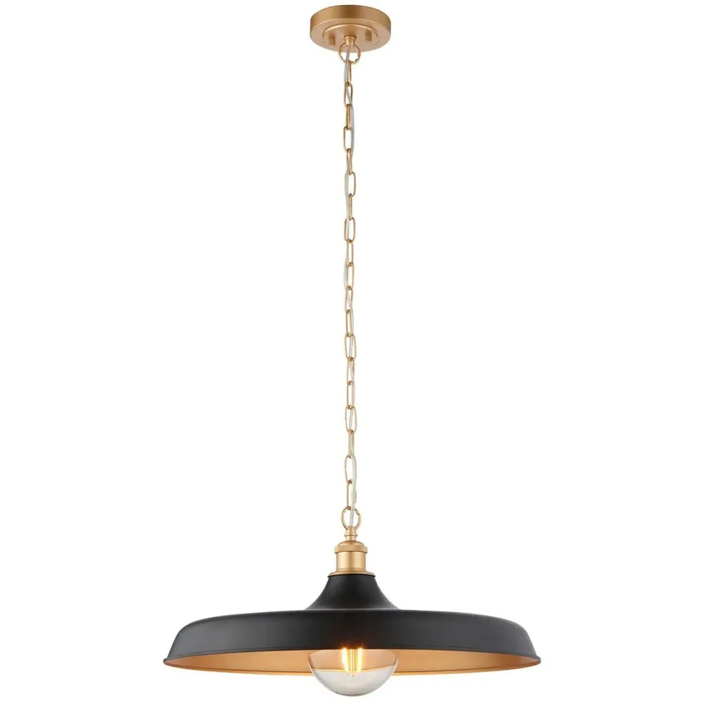 Afragola Dome Pendant Ceiling Light - Black, Satin Gold