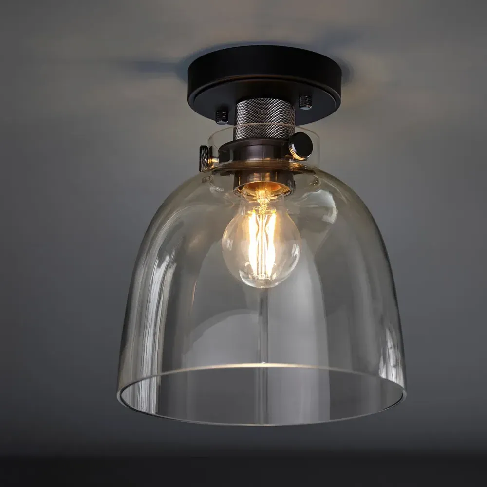 Alessandria Bowl Semi Flush Ceiling Light - Grey, Glass