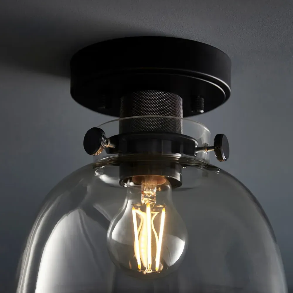 Alessandria Bowl Semi Flush Ceiling Light - Grey, Glass