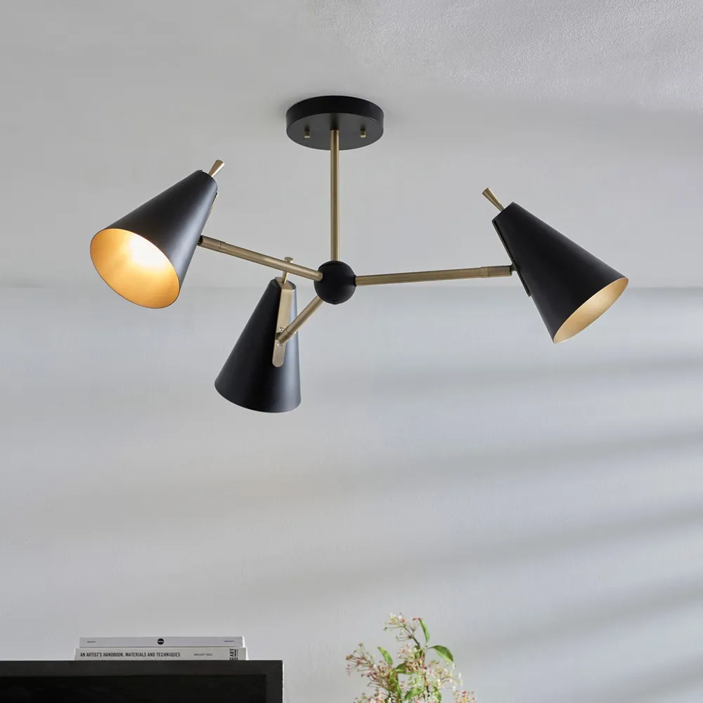 Alta 3 Light Pendant Light - Black, Brass