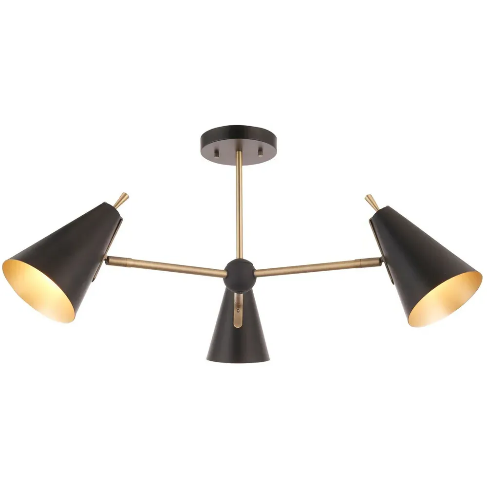 Alta 3 Light Pendant Light - Black, Brass