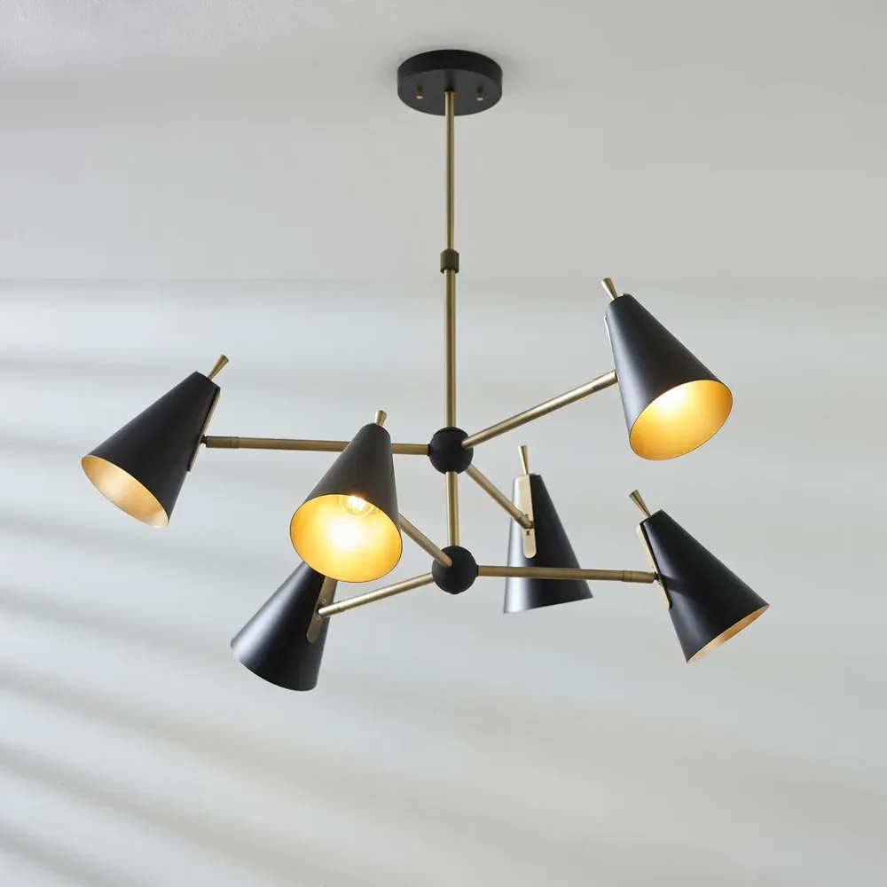 Alta 6 Light Pendant Light - Black, Brass