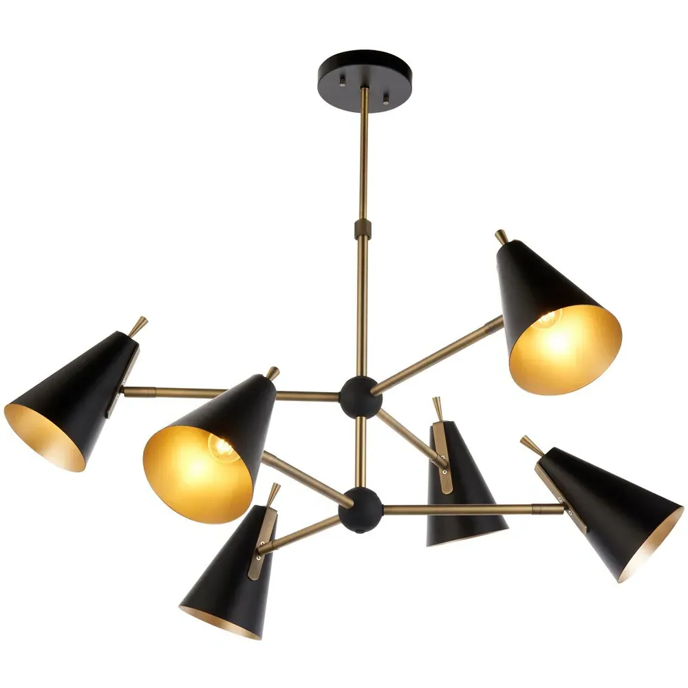 Alta 6 Light Pendant Light - Black, Brass