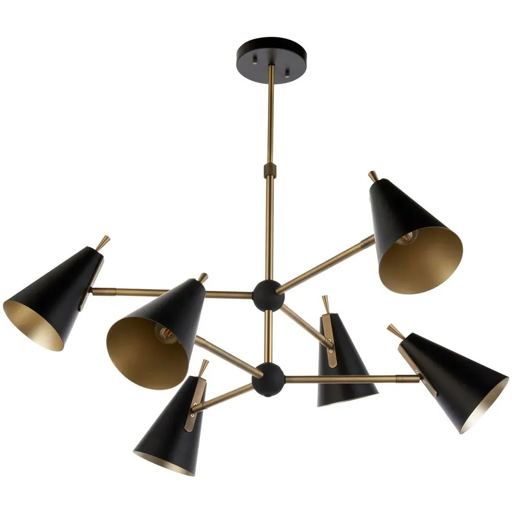 Alta 6 Light Pendant Light - Black, Brass