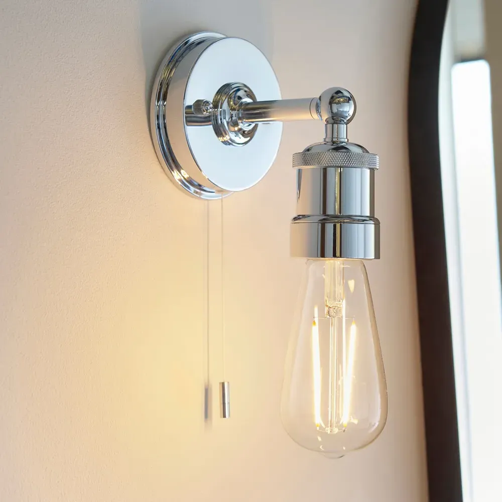 Aprilia Bathroom Wall Light with Pull Chain - Silver, Chrome