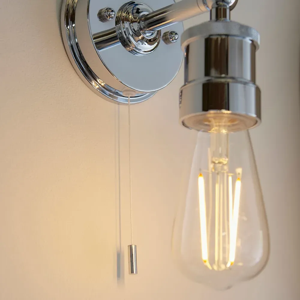 Aprilia Bathroom Wall Light with Pull Chain - Silver, Chrome