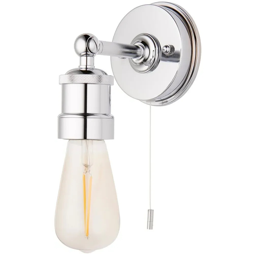 Aprilia Bathroom Wall Light with Pull Chain - Silver, Chrome