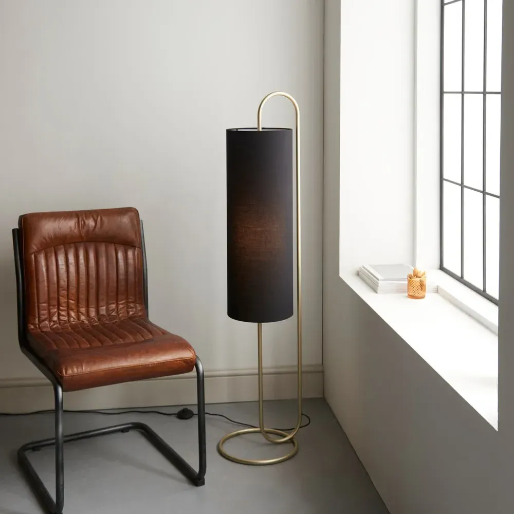 Arenzano Floor Lamp - Antique Brass, Black Fabric