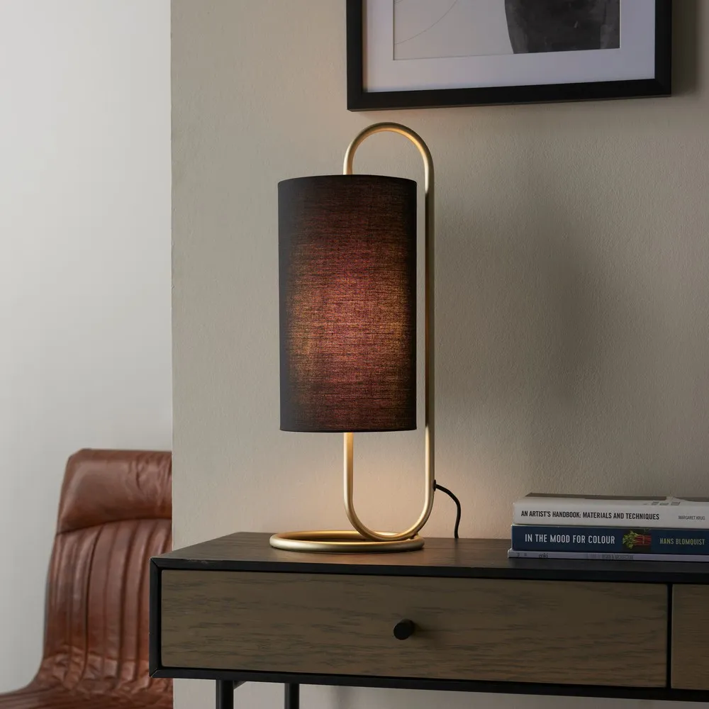 Arenzano Table Lamp - Antique Brass, Black Fabric