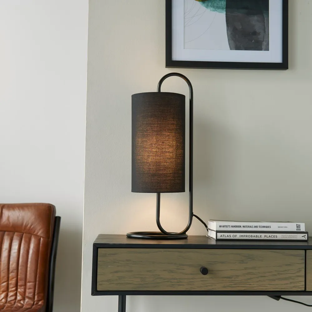 Arenzano Table Lamp - Matt Black, Black Fabric