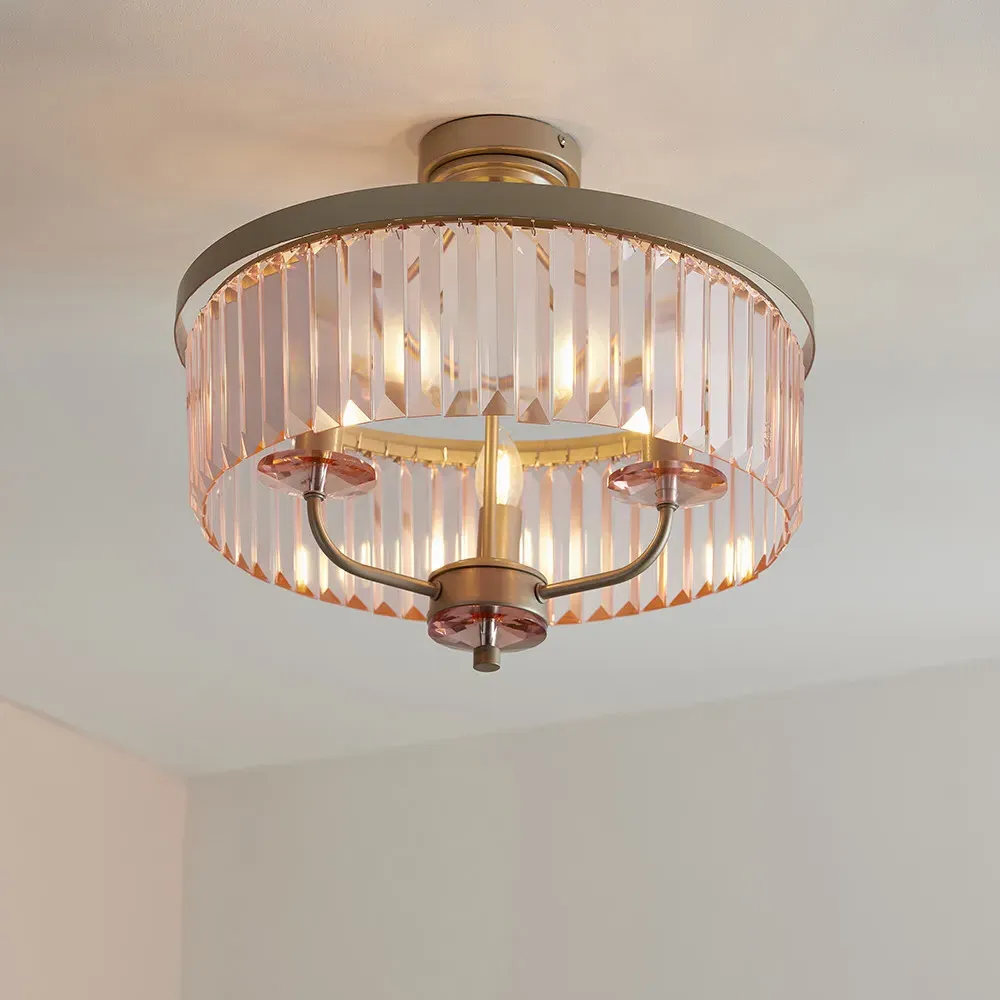 Ascoli 3 Light Flush Ceiling Light - Champagne, Glass