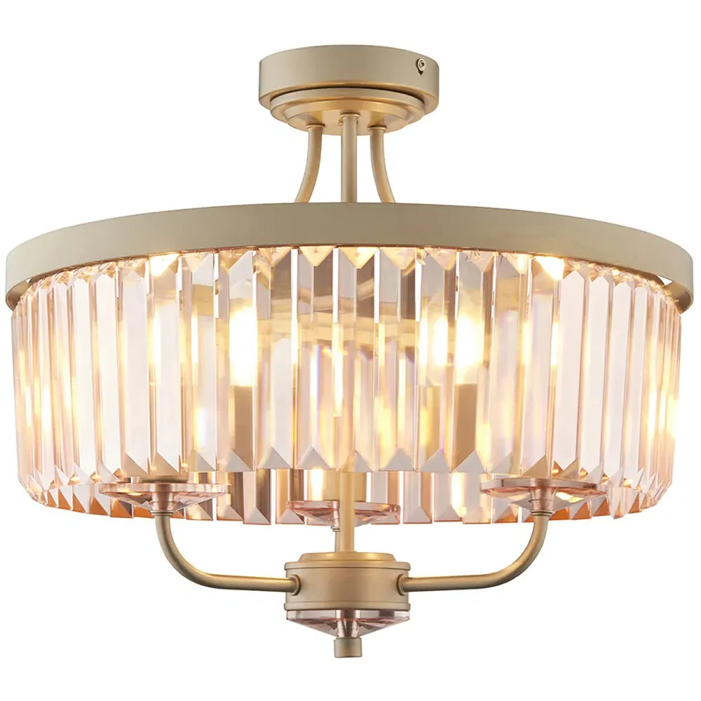 Ascoli 3 Light Flush Ceiling Light - Champagne, Glass