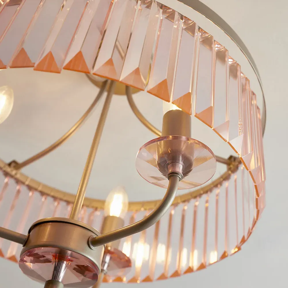 Ascoli 3 Light Flush Ceiling Light - Champagne, Glass