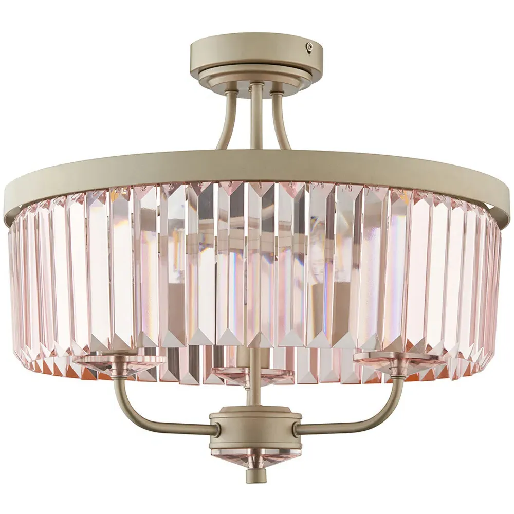Ascoli 3 Light Flush Ceiling Light - Champagne, Glass image