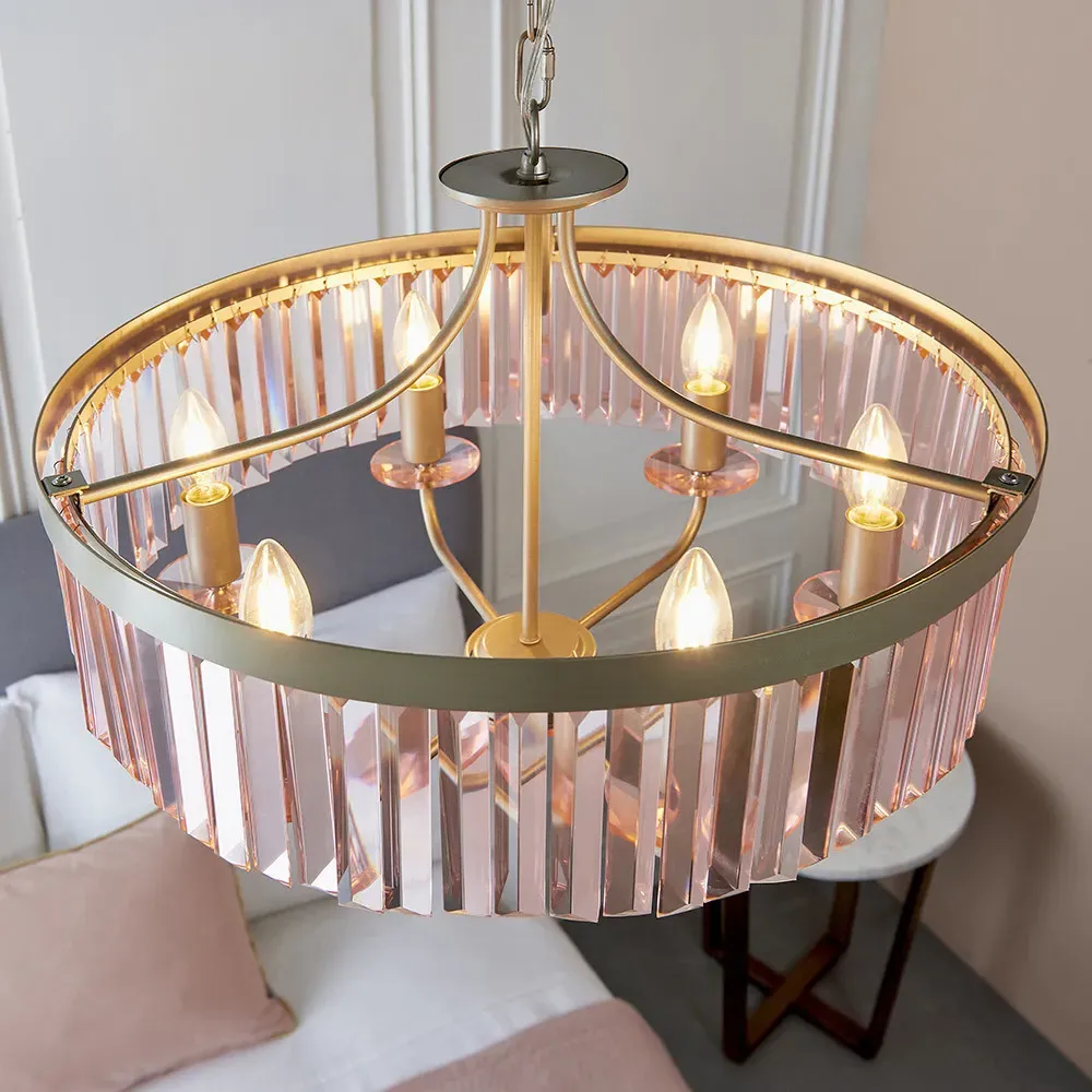 Ascoli 6 Light Pendant Ceiling Light - Champagne, Glass