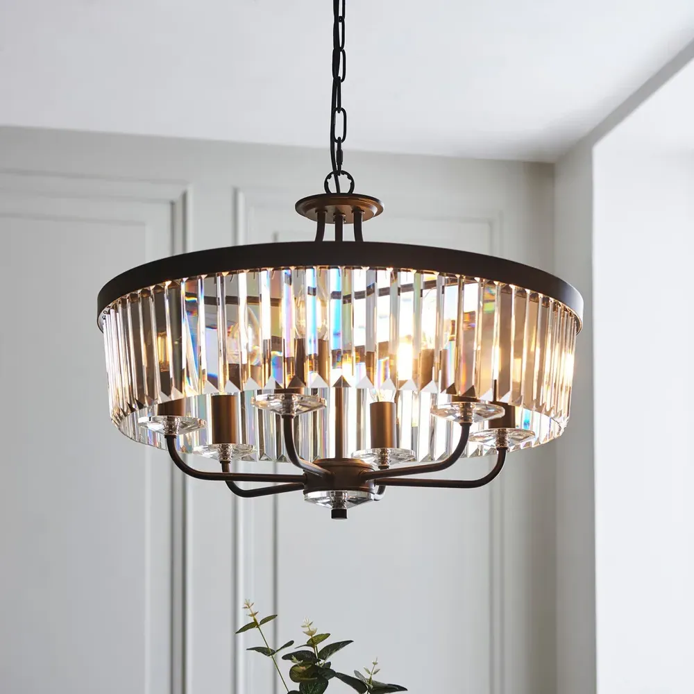 Ascoli Multi Arm Pendant Flush Ceiling Lamp - Black, Cut Glass