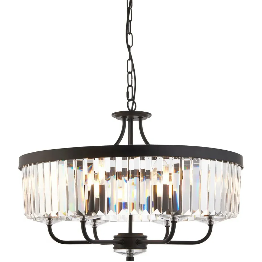 Ascoli Multi Arm Pendant Flush Ceiling Lamp - Black, Cut Glass