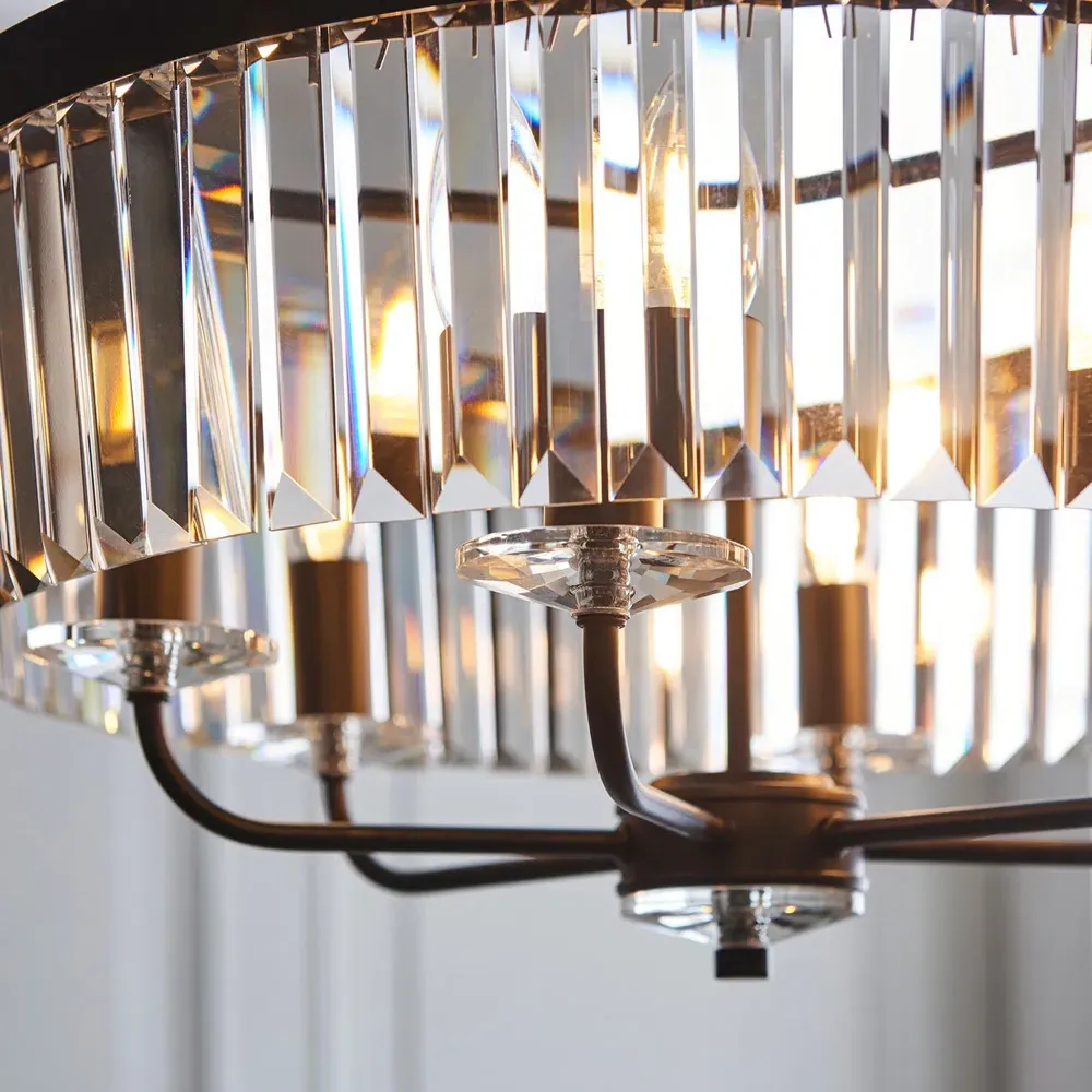 Ascoli Multi Arm Pendant Flush Ceiling Lamp - Black, Cut Glass