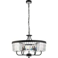 Ascoli Multi Arm Pendant Flush Ceiling Lamp - Black, Cut Glass