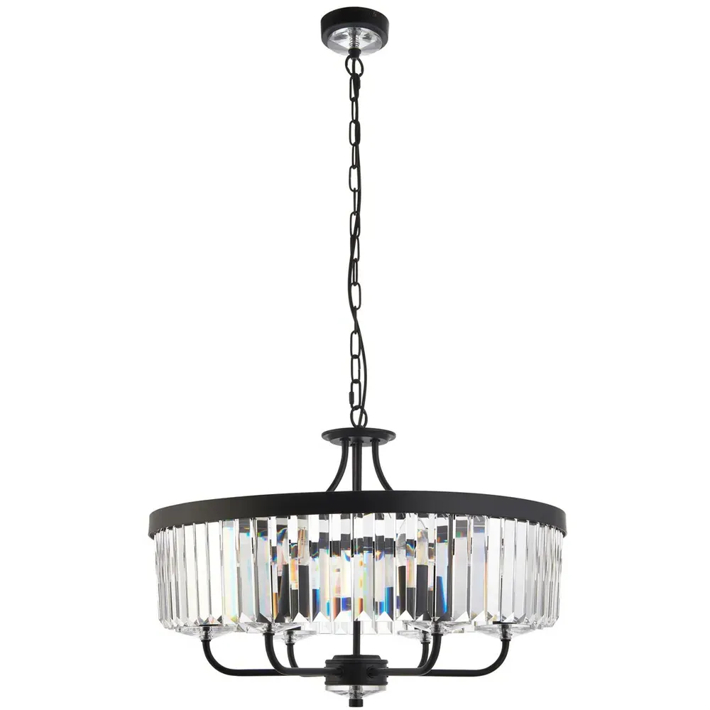Ascoli Multi Arm Pendant Flush Ceiling Lamp - Black, Cut Glass