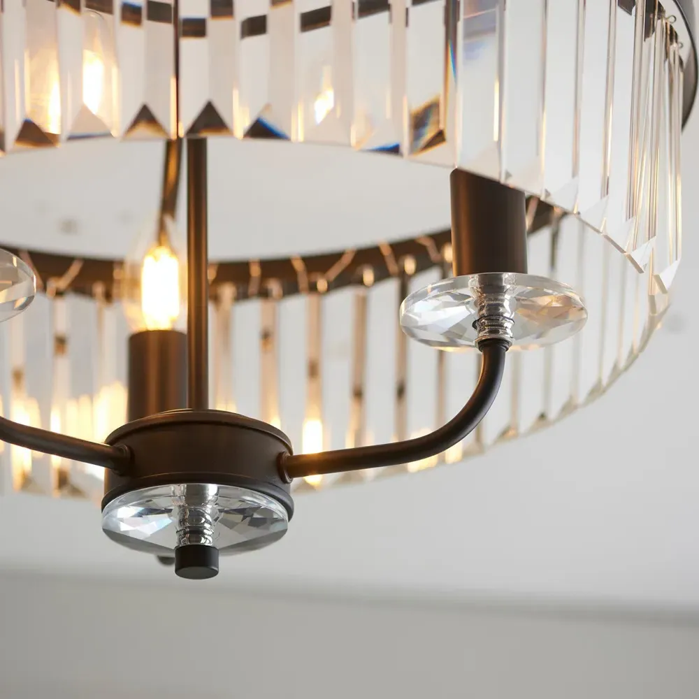 Ascoli Multi Arm Semi Flush Ceiling Lamp - Black, Cut Glass