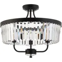 Ascoli Multi Arm Semi Flush Ceiling Lamp - Black, Cut Glass