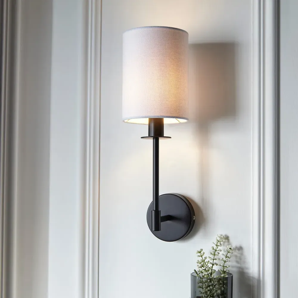Avellino Wall Lamp with Fabric Shade - Black, Metal