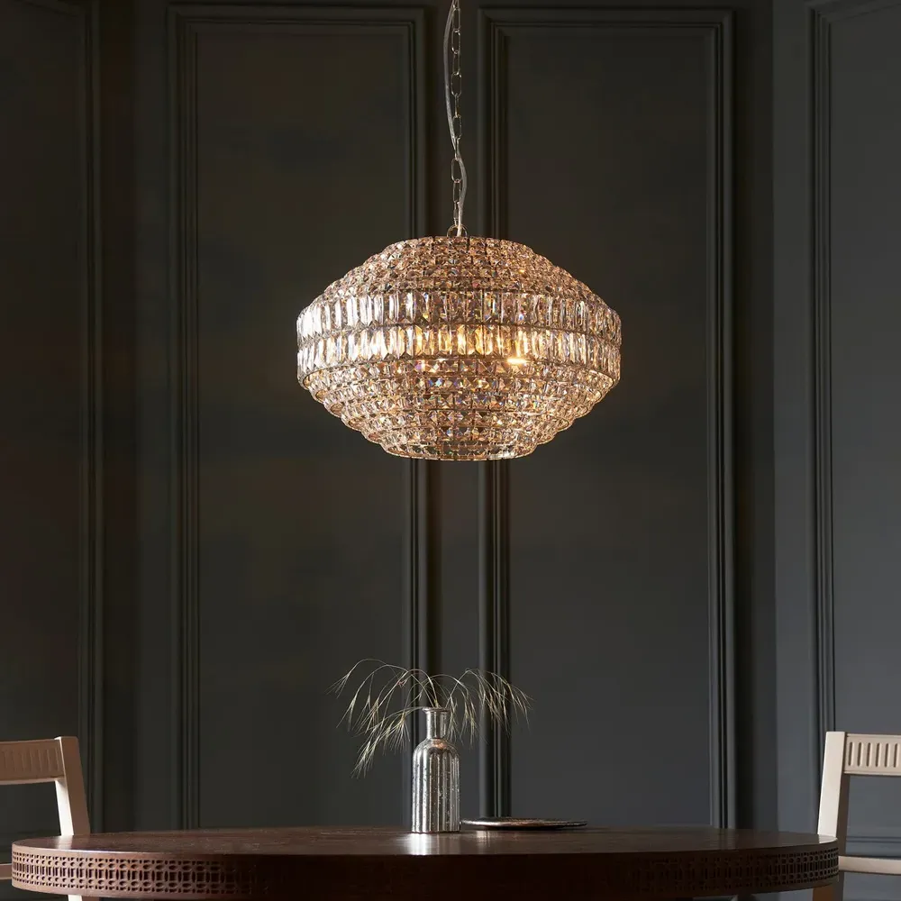 Aversa Crystal Glass Pendant Ceiling Light - Nickel