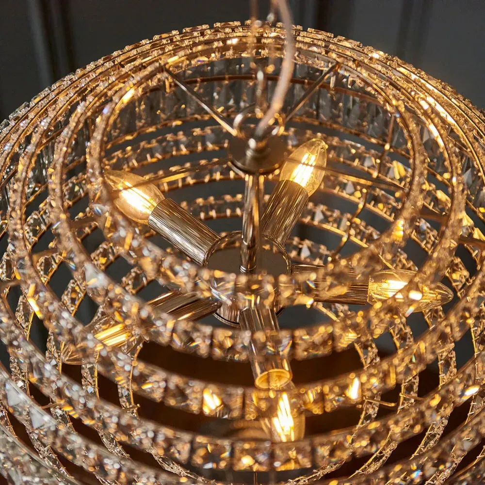 Aversa Crystal Glass Pendant Ceiling Light - Nickel