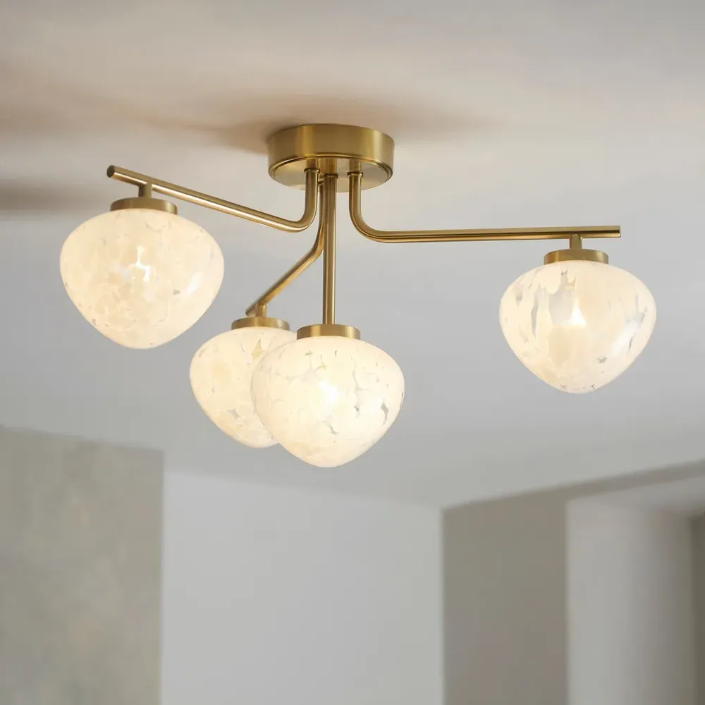 Bari 4 Light Semi Flush Ceiling Light - White Confetti Glass