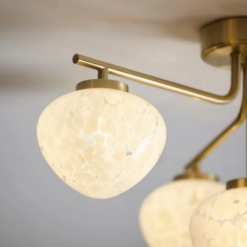 Bari 4 Light Semi Flush Ceiling Light - White Confetti Glass