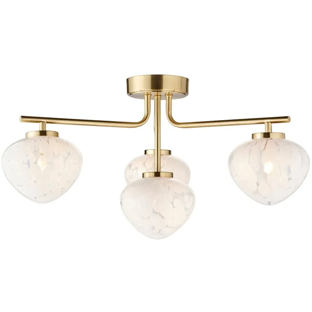 Bari 4 Light Semi Flush Ceiling Light - White Confetti Glass