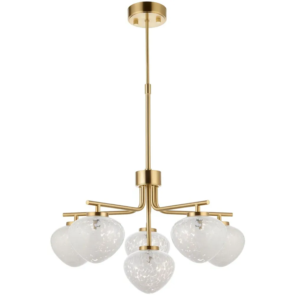 Bari 6 Light White Confetti Glass Pendant Light - Satin Brass