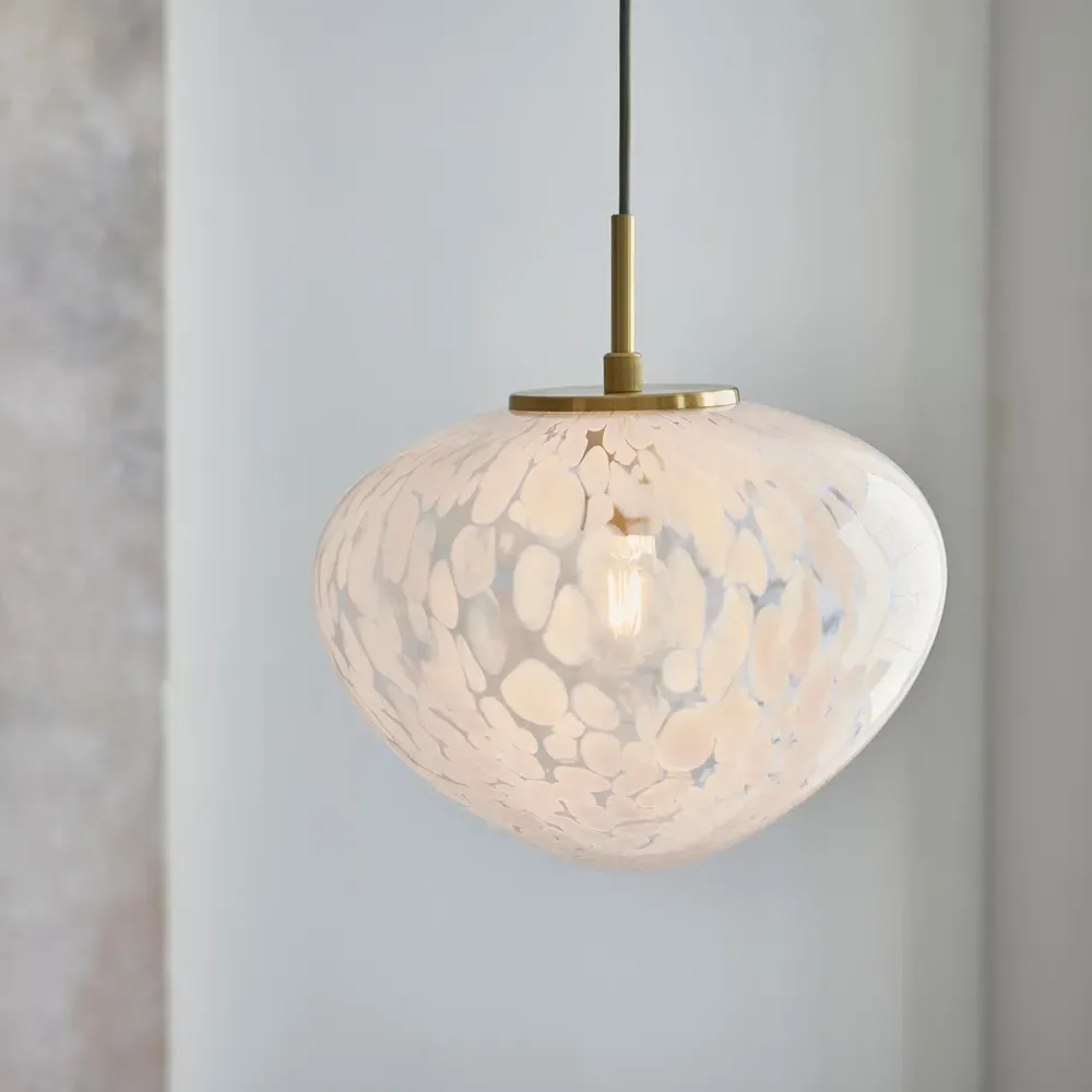 Bari White Confetti Glass Pendant Light - Satin Brass