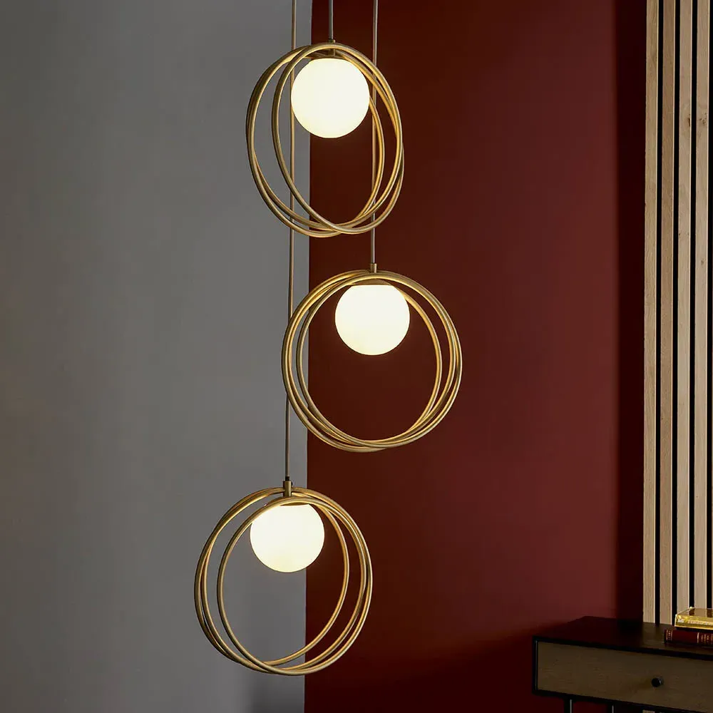 Bergamo 3 Light Pendant Light - Gold, Opal Glass